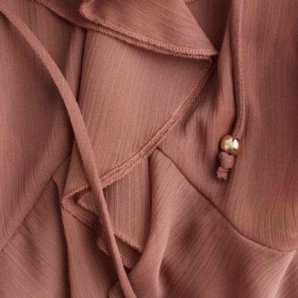 LONG CHIFFON DRESS H&M pale‎ blush pink blush sz XS romantic ruffles tie neck - Picture 2 of 16